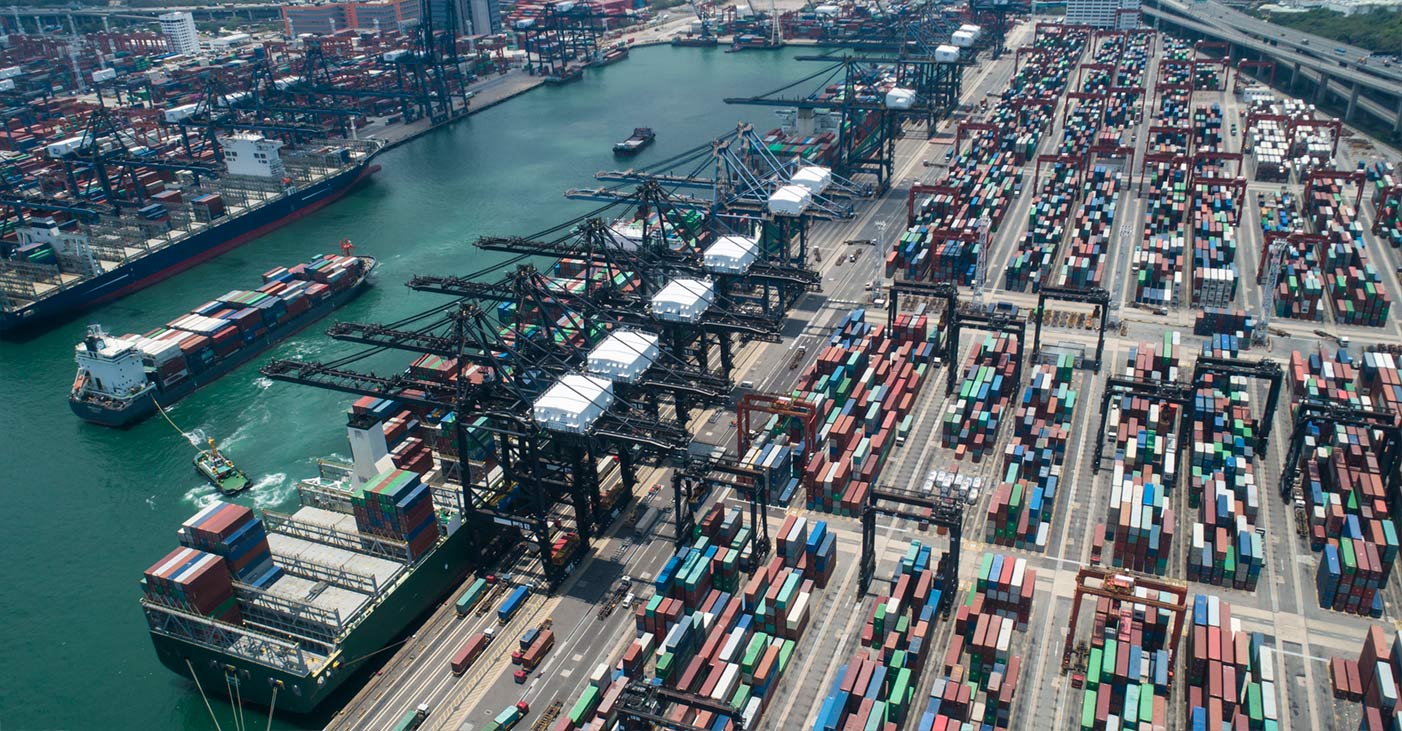 Aerial view of Hong Kong Container port